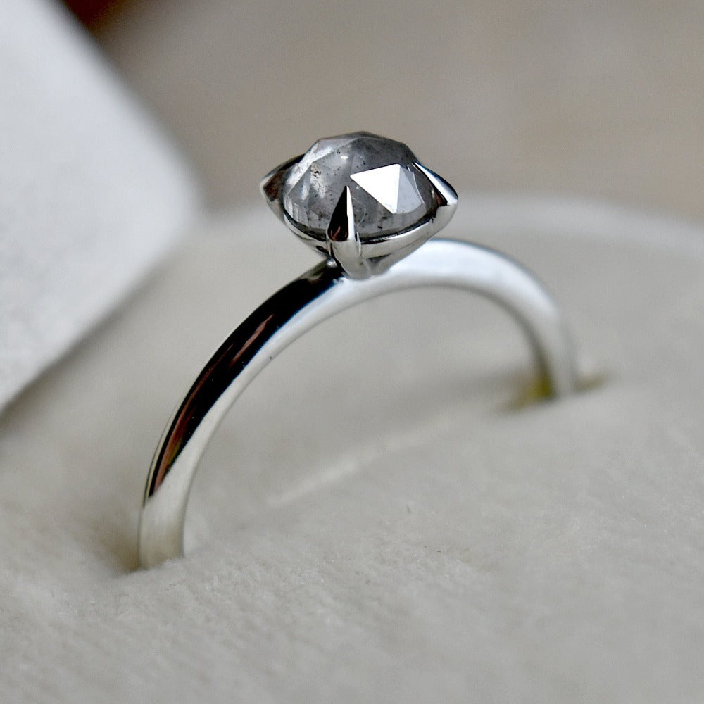 Minimalist Four-Prong Salt &amp; Pepper Diamond Engagement Ring - Magpie Jewellery