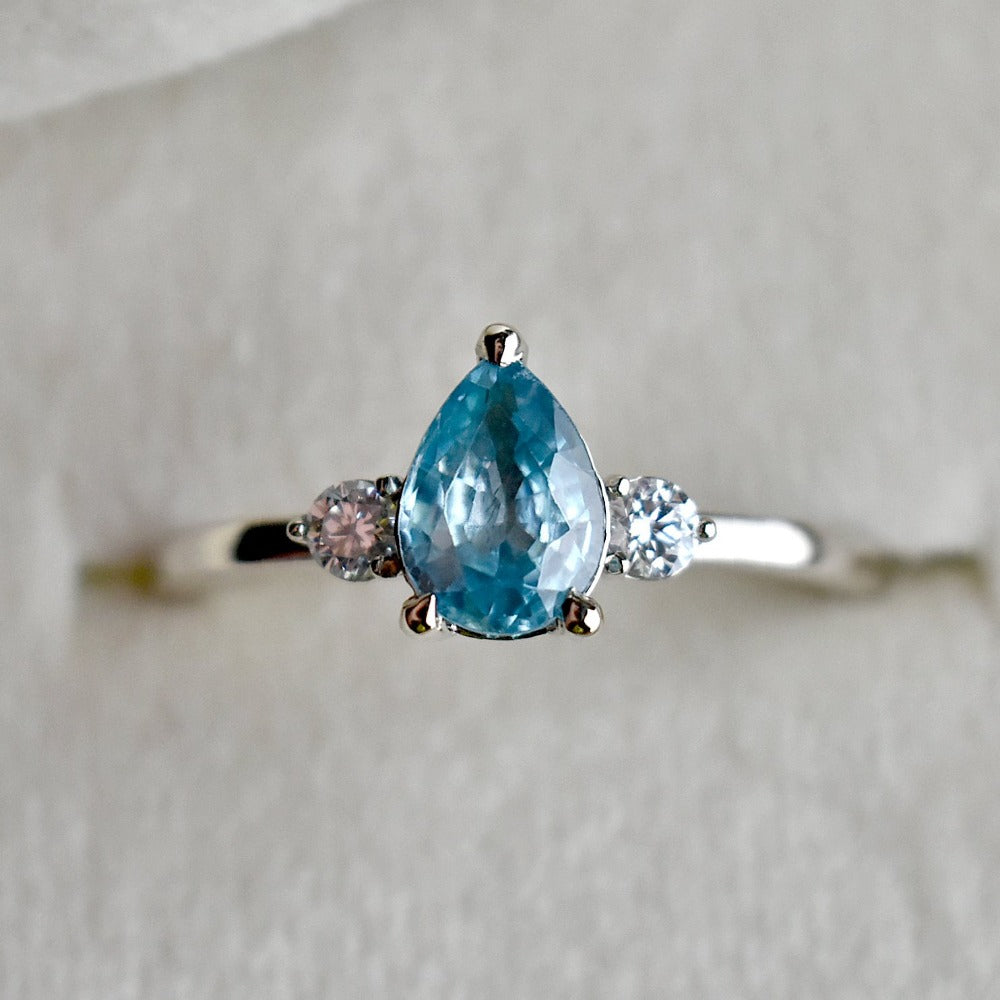 Pear-Shaped Blue Zircon Solitaire Ring - Magpie Jewellery