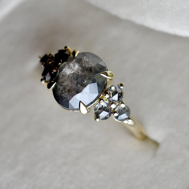 Oval Salt & Pepper Diamond Ring with Clustered Accents - Magpie Jewellery