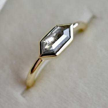 East-West Hexagonal Salt & Pepper Diamond Solitaire - Magpie Jewellery