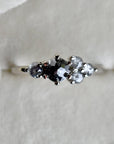 Asymmetrical Five Stone Salt & Pepper Diamond Ring - Magpie Jewellery