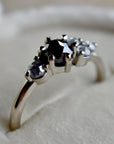 Asymmetrical Five Stone Salt & Pepper Diamond Ring - Magpie Jewellery