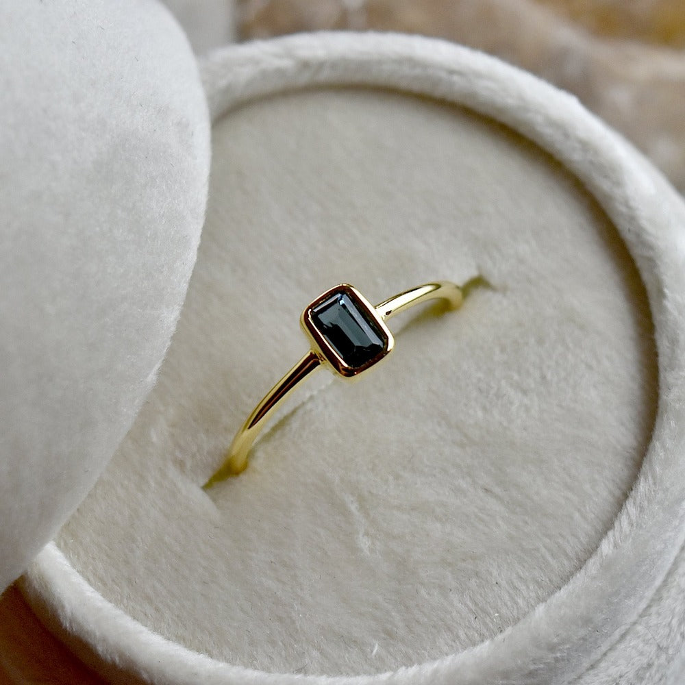 Emerald-Cut London Blue Topaz Ring - Magpie Jewellery