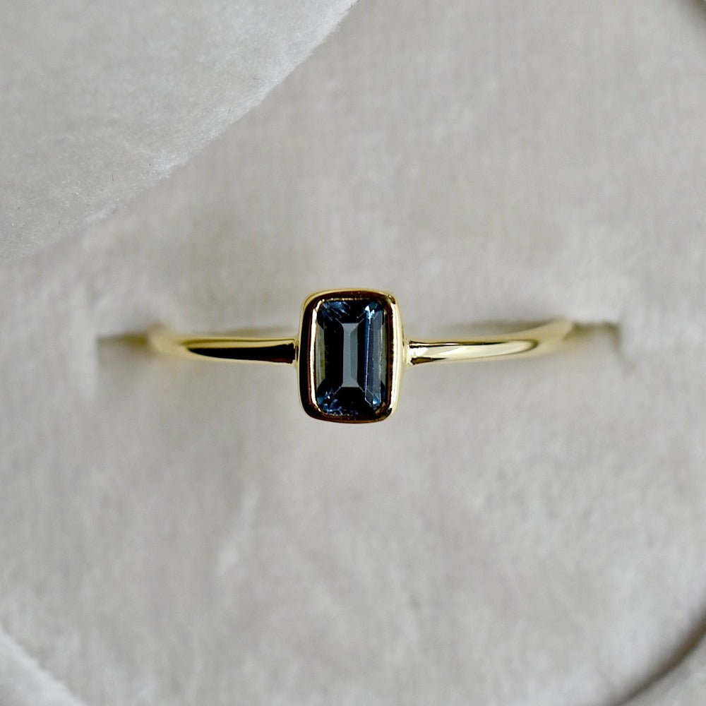 Emerald-Cut London Blue Topaz Ring - Magpie Jewellery