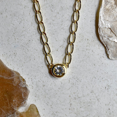 Bezel-Set Round White Topaz Necklace - Magpie Jewellery