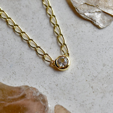 Bezel-Set Round White Topaz Necklace - Magpie Jewellery