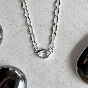Bezel-Set Marquise White Topaz Necklace - Magpie Jewellery