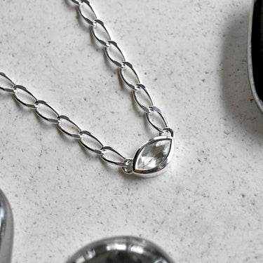 Bezel-Set Marquise White Topaz Necklace - Magpie Jewellery