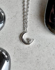 Crescent Moon Necklace with CZ Accent - Magpie Jewellery