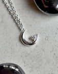 Crescent Moon Necklace with CZ Accent - Magpie Jewellery