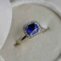 Cushion-Cut Blue Sapphire Halo Engagement Ring - Magpie Jewellery