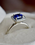 Cushion-Cut Blue Sapphire Halo Engagement Ring - Magpie Jewellery