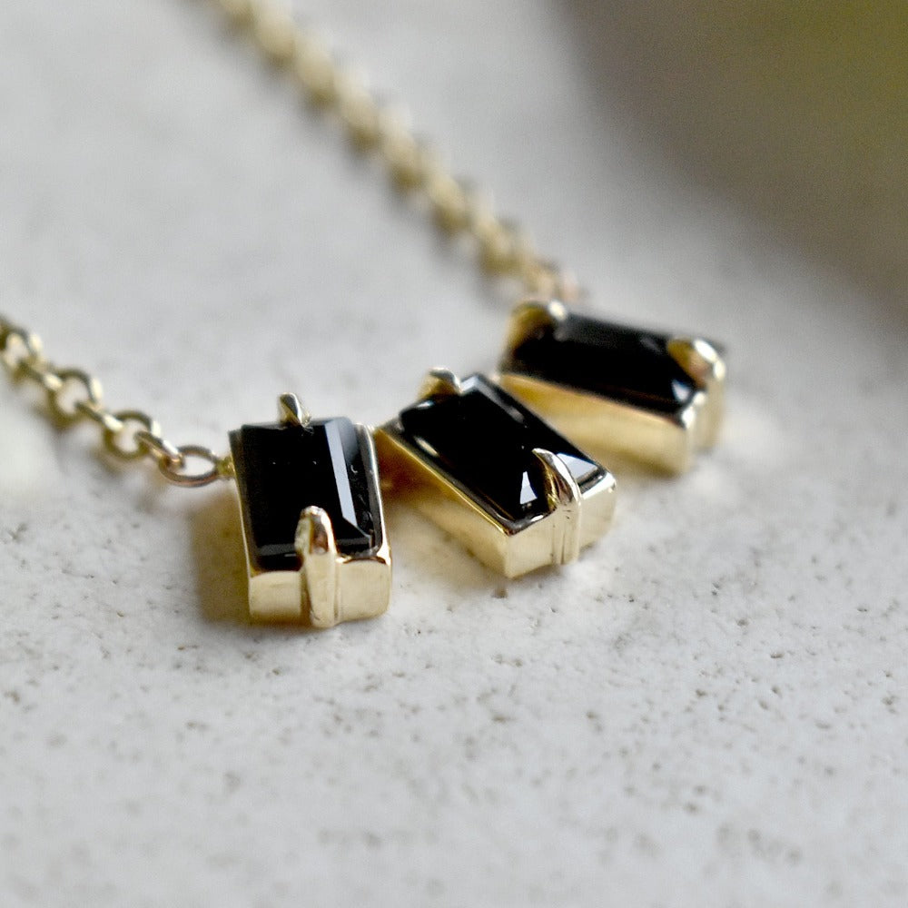 Nova Black Spinel Triple Baguette Necklace - Magpie Jewellery