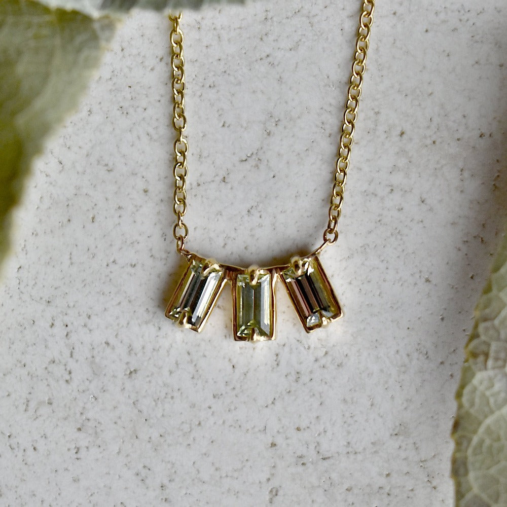 Nova Green Sapphire Triple Baguette Necklace - Magpie Jewellery