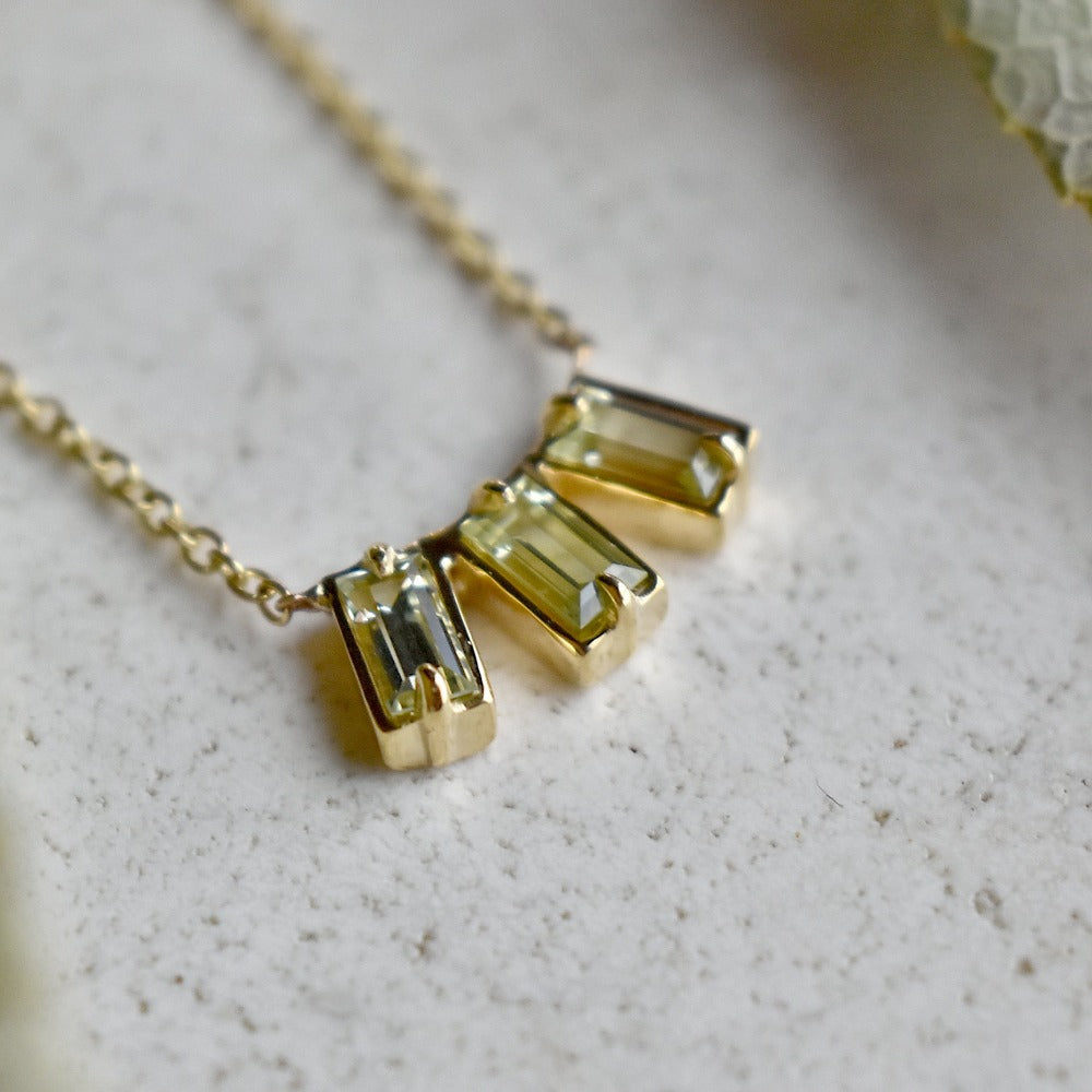 Nova Green Sapphire Triple Baguette Necklace - Magpie Jewellery