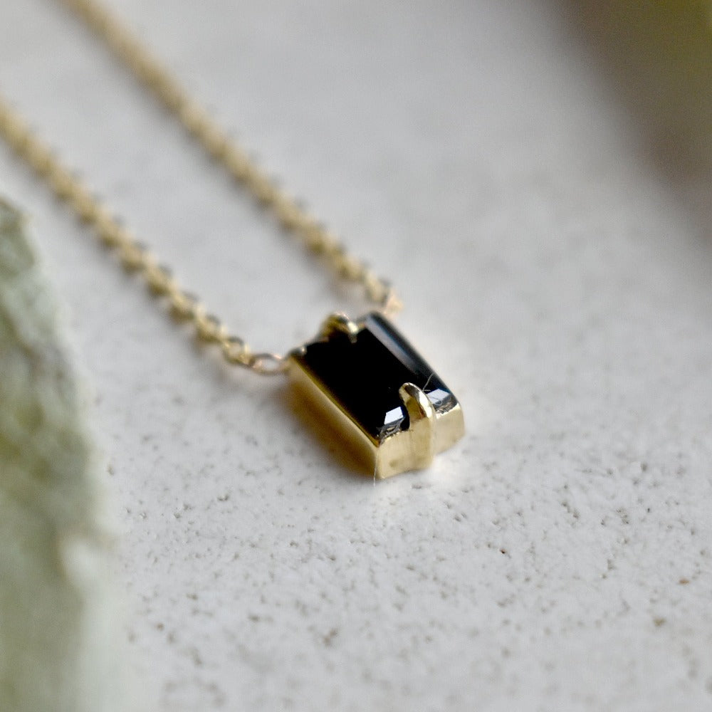 Nova Black Spinel Single Baguette Necklace - Magpie Jewellery