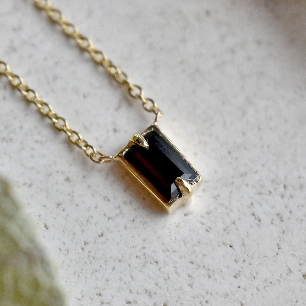 Nova Black Spinel Single Baguette Necklace - Magpie Jewellery