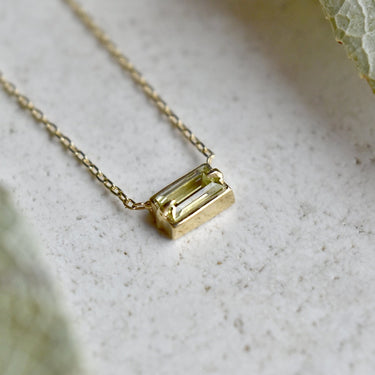 Nova Green Sapphire Single Baguette Necklace - Magpie Jewellery