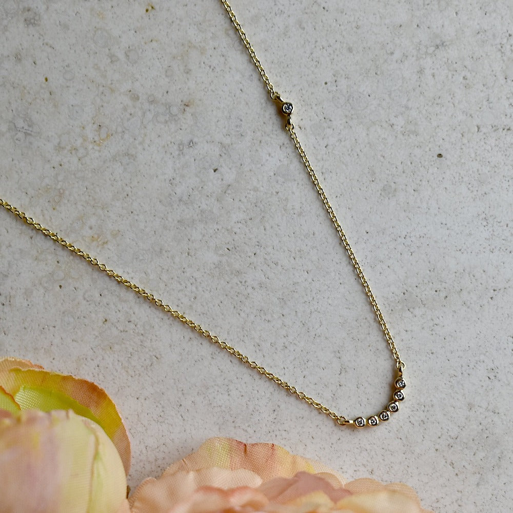 Tiny Bezel 7-Stone Crescent Necklace - Magpie Jewellery