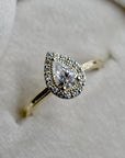 0.44ct Lab-Grown Pear-Shaped Diamond Halo Engagement Ring with Milgrain Band - Magpie Jewellery