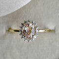 Oval Peach Sapphire Halo Engagement Ring - Magpie Jewellery