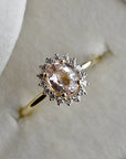 Oval Peach Sapphire Halo Engagement Ring - Magpie Jewellery