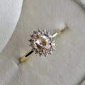 Oval Peach Sapphire Halo Engagement Ring - Magpie Jewellery