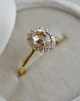 Oval Peach Sapphire Halo Engagement Ring - Magpie Jewellery