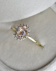 Oval Peach Sapphire Halo Engagement Ring - Magpie Jewellery