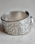 Trillium Patterned Silver Wrap Ring with Tiny Concho - Magpie Jewellery