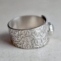 Trillium Patterned Silver Wrap Ring with Tiny Concho - Magpie Jewellery