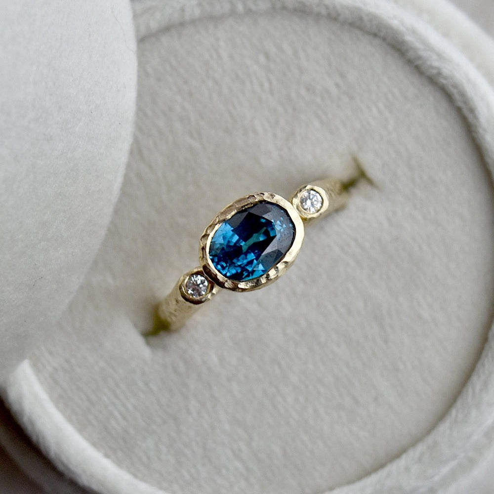 Emerging from the Sea Gold, Diamond & Blue Zircon Ring - Magpie Jewellery