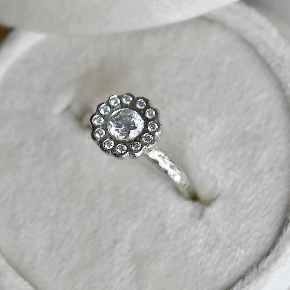 Scalloped Flower Halo Ring - Magpie Jewellery