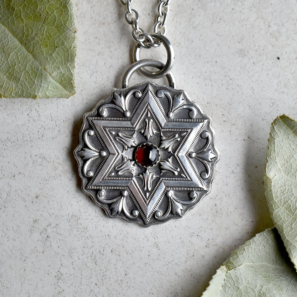 Victorian Star of David Necklace with Garnet Centre - Magpie Jewellery