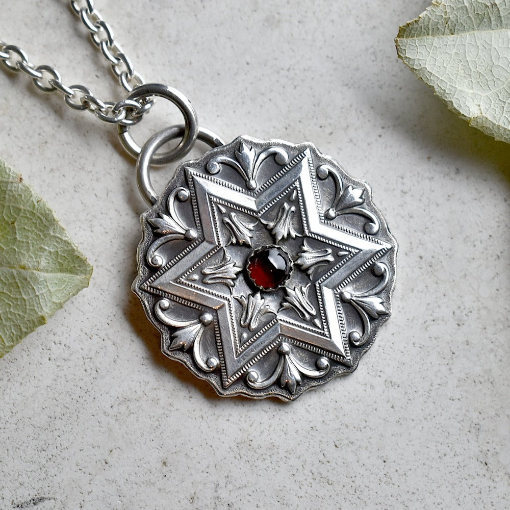 Victorian Star of David Necklace with Garnet Centre - Magpie Jewellery