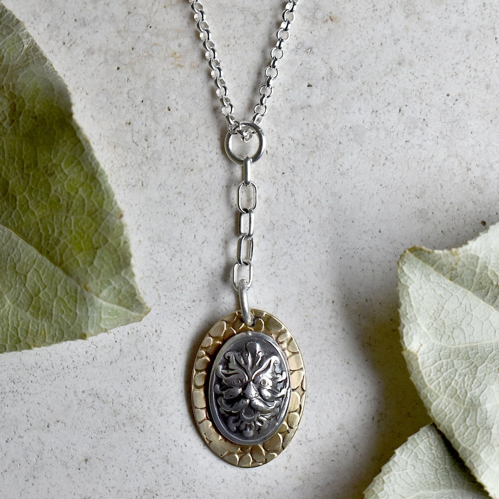 'Green Man' Die Struck Y-Chain Necklace - Magpie Jewellery