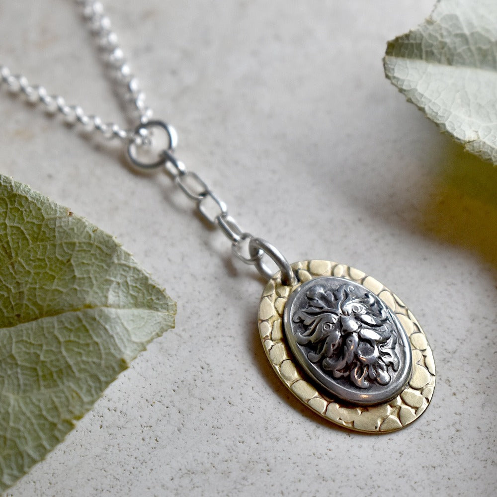 &#39;Green Man&#39; Die Struck Y-Chain Necklace - Magpie Jewellery