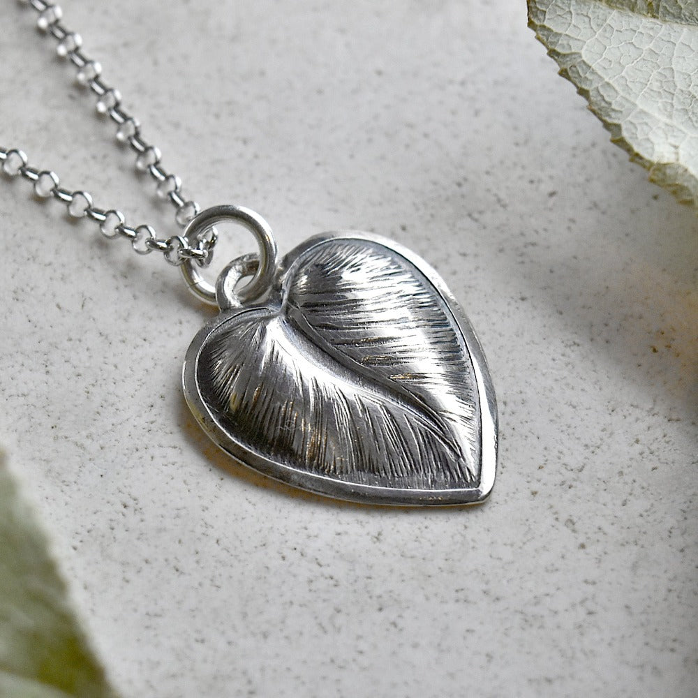 'Leaf/Heart' Die Struck Silver Necklace - Magpie Jewellery