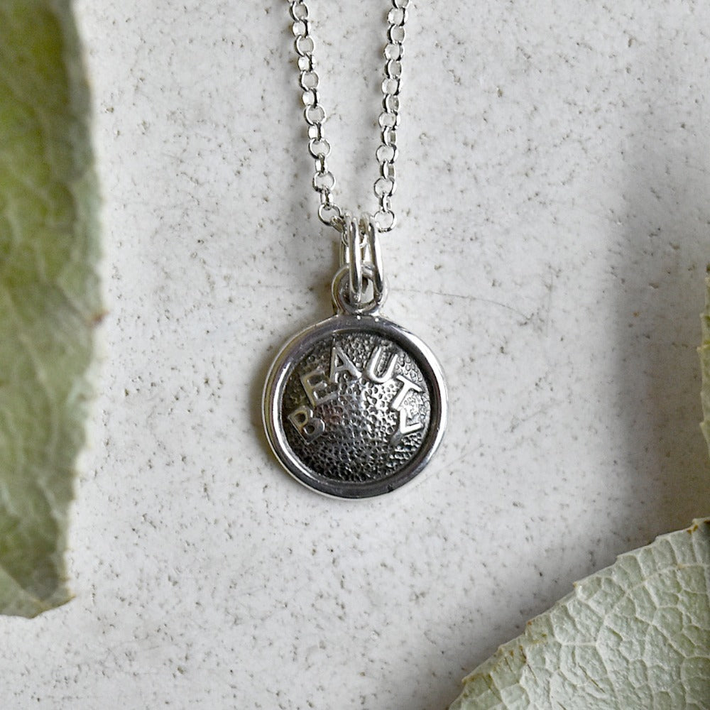 'Beauty' Tiny Die Struck Silver Necklace - Magpie Jewellery