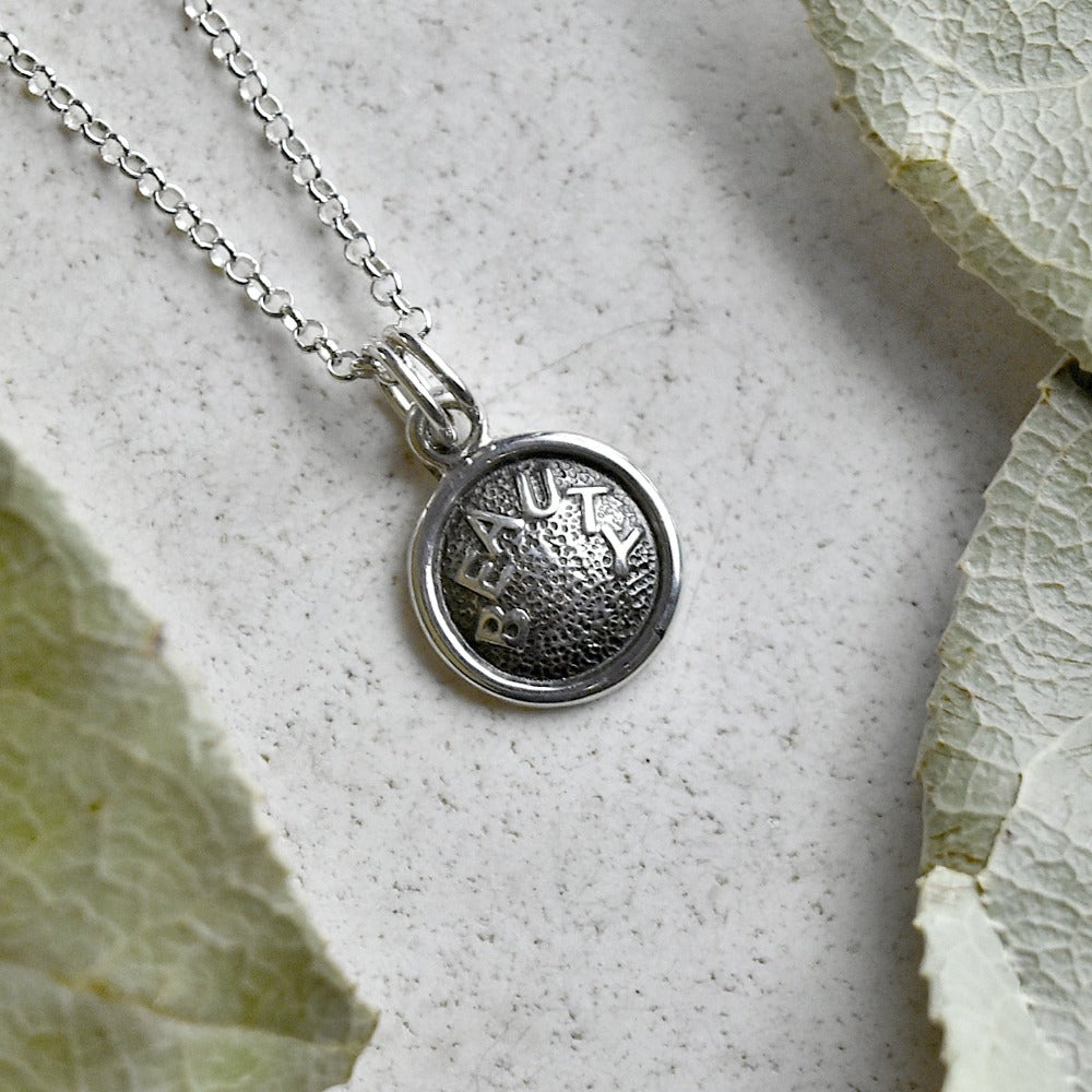 'Beauty' Tiny Die Struck Silver Necklace - Magpie Jewellery