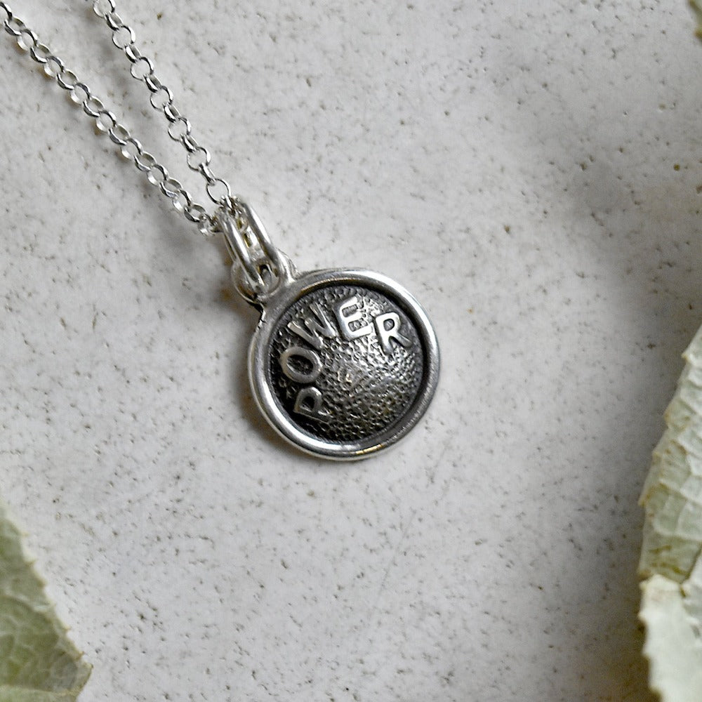 &#39;Power&#39; Tiny Die Struck Silver Necklace - Magpie Jewellery