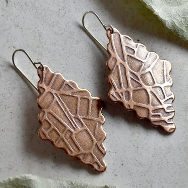 'Map of Paris' Copper Diamond Drop Earrings - Magpie Jewellery