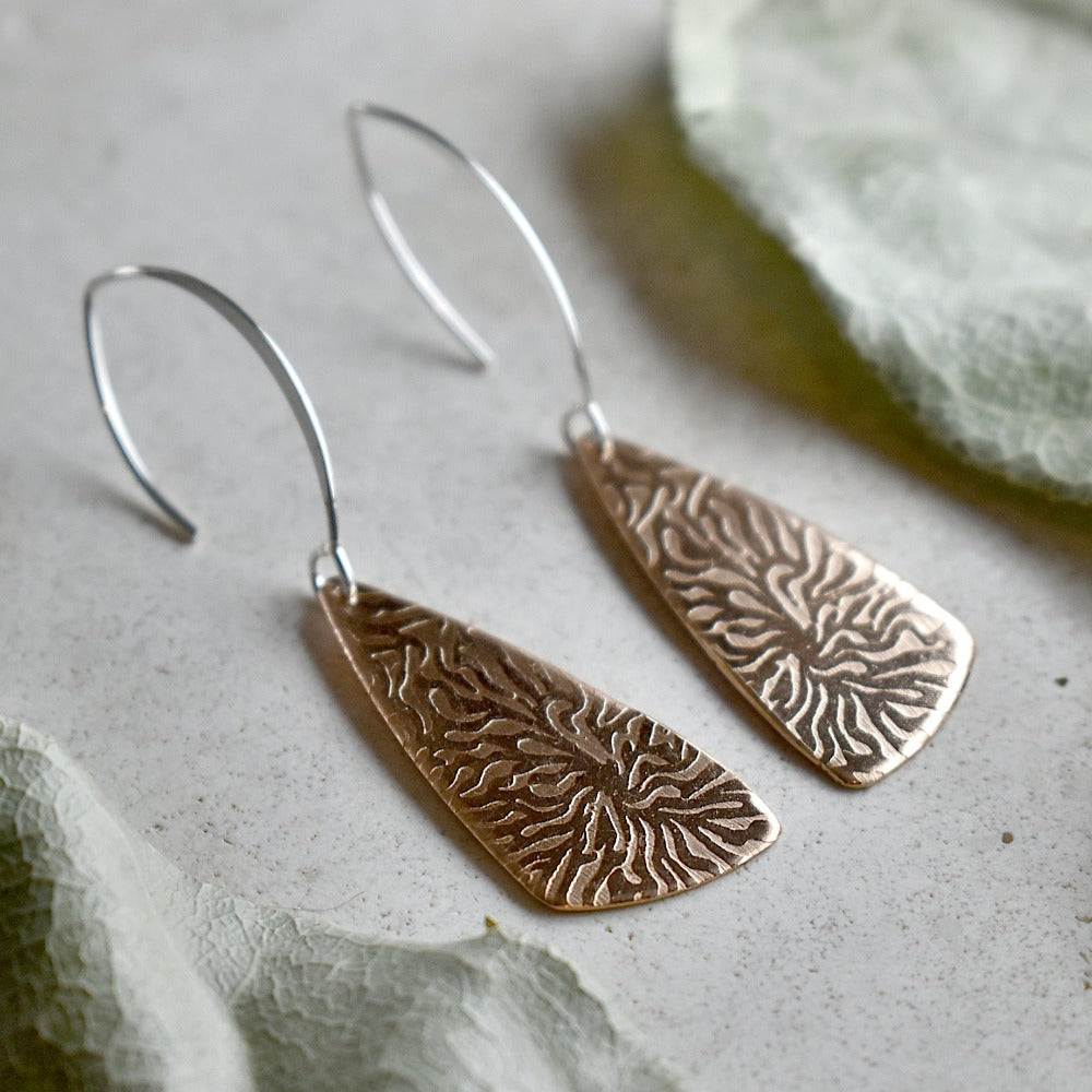'Coral' Copper Triangular Drop Earrings - Magpie Jewellery