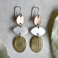 Silver, Brass & Copper Triple Drop Earrings - Magpie Jewellery