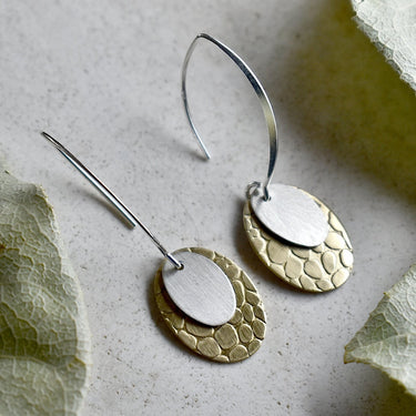 Brass & Silver Long Double Drop Earrings - Magpie Jewellery