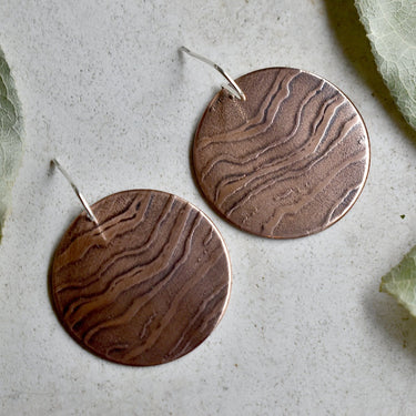 Agate Pattern Large Copper Disc Drop Earrings - Magpie Jewellery