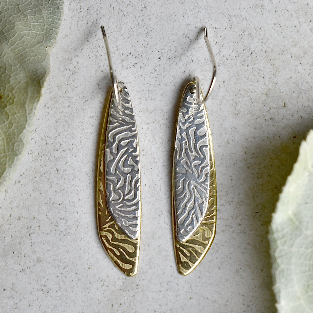 &#39;Lure&#39; Silver &amp; Brass Double Drop Earrings - Magpie Jewellery