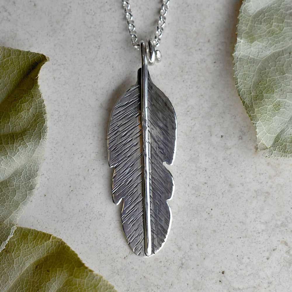 Large Hand-Textured Feather Necklace - Magpie Jewellery