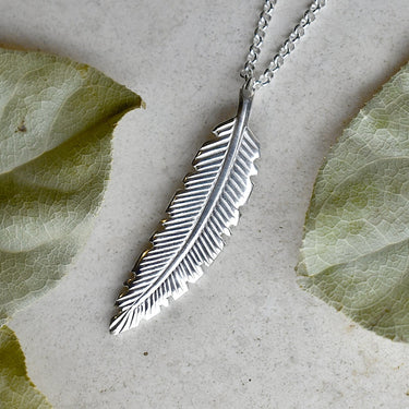 Curved Feather Necklace - Magpie Jewellery