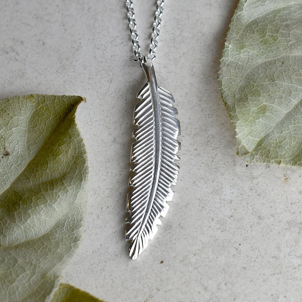 Curved Feather Necklace - Magpie Jewellery